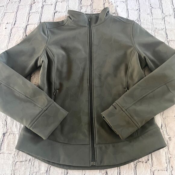 PATAGONIA Women Medium Gray Floral Demitasse Windproof SoftShell Jacket Logo - Picture 1 of 4